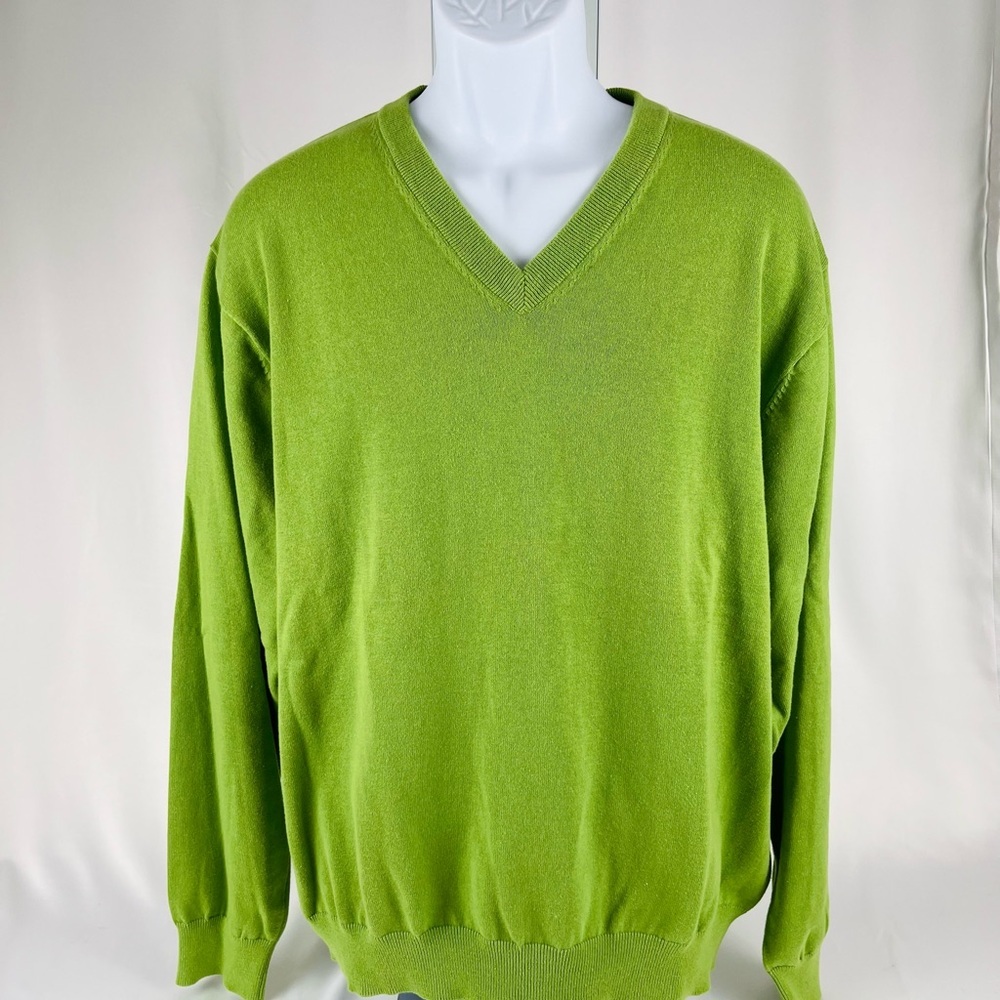 Greg Norman Men's V-Neck Long-Sleeve Pullover Sweater Lime Green Golf XL